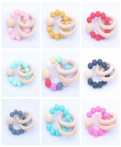 Wooden Teethers Toys Infant Silicone Chew Nursing Bracelets Baby Rattle Stroller Accessories Newborn Teeth Care Supplies 16 Colors2933723