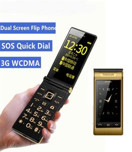 Luxury Original TKEXUN Flip Cell Phones Old People039s Mobile Phone Unicom 3G WCDMA Dual Sim 30 inch Large Touch Screen eld Pe3600793