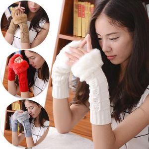 Five Fingers Gloves Wool Knitted Winter Thick Warm Fingerless Mittens Women's Stylish Soft Comfortable Plush Imitation Fur236D