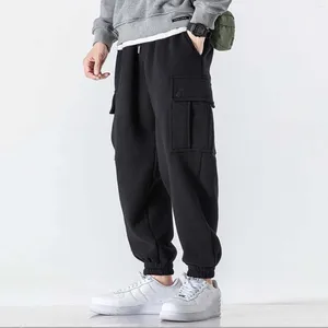 Men's Pants Bunched Feet Work Plush Youth Trendy Warmer Long Trousers Solid Color Drawstring Elastic Waisted Casual
