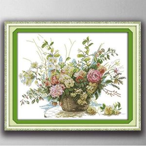 Rose Flower Basket Decor Obrazy ręcznie robione z ściegu haftowe Zestawy robót haftowych zliczone Drukuj na płótnie DMC 14CT 1179K