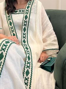 Vestido muçulmano ramadan gurban dubai árabe conjunto de duas peças oriente médio turquia slash-neck elegante bordado moda abaya roupas