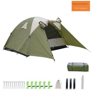 Outdoor camping tents, one door, one window, double-layered, thickened rainproof, wild camping, quickly set up a large tent