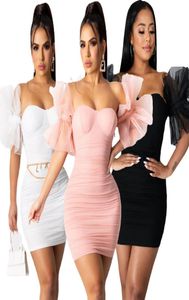 Ruffles Sleeve Off Shoulder Solid Bodycon Mini Dress Sweet Summer Party Dresses8829053