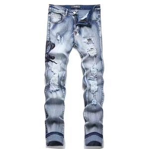 Designer Mens Purple Jeans for mens denim pants Fashion womens Purple-brand trends Distressed Black Ripped Biker Slim Fit Motorcycle sweatpants 923626208