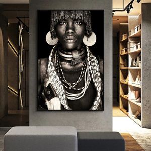 Arte de parede africana primitiva tribal feminina pintura em tela moderna decoração para casa mulher negra fotos impressas pinturas decorativas mural234v