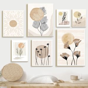 Calligraphy Boho Leaves Sun Flowers Plant Nature Abstract Art Canvas Painting Nordic Posters And Prints Wall Pictures For Living Room Decor