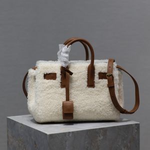 Fashion Lamb wool tote bag for women mirror quality real leather white small shoulder bag with full package
