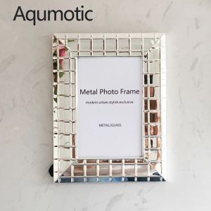 Ram Aqumotic Nordic Iron Photo Frame Simple Silver Mirror Picture Frames Dekorativ metall Ställ in vägg 6 