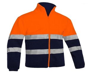 Men039S Two Tone Hög synlighet Reflektiv Polar Fleece Jacket Safety Jacket Warm Work Wear Orange Winter14784673