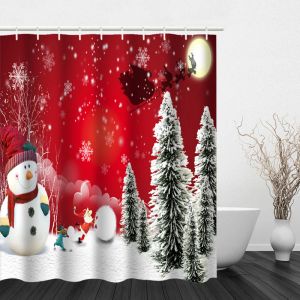 Curtains Bathroom Shower Curtain and Hook Rainbow Classic Polyester Cute Christmas Bathroom Decoration Window Christmas Tree