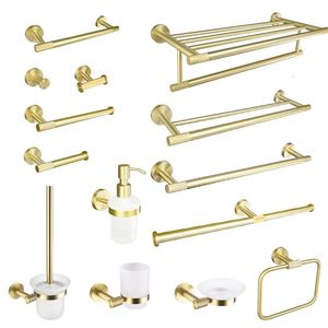 Golden Towel Rack Bar Ring Brushed Gold Hardware Set Robe Coat Hook Toilet Tissue Paper Holder Bathroom Accessories Kit 240304