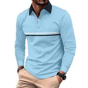 Fashion Men's Classic Solid Color T-Shirts Button Lapel Neck Plus Oversize Long Sleeve Casual Tops Soft T Shirt For Men Clothing 240313