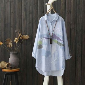 Jesienna wiosna i nowy haft średniej długości Bawełniane bawełniane damskie damskie dzieła sztuka Duża luźna koszula