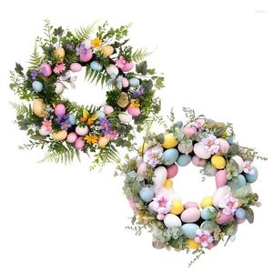 Decorative Flowers Easter Egg Wreath Artificial Flower Leaves Wreaths For Front Door Patio Porch Decor 2024 Party Supplies