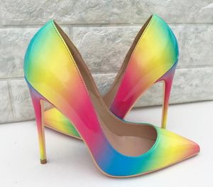 Christian Louboutin CL louboutine Вы  Loubiton Christiane Heel Schuhe mit rotem Boden, Modelle, Hochzeitsschuhe, Damen, spitze Zehen, High Heels, Druck, Regenbogen, Slingback-Lede