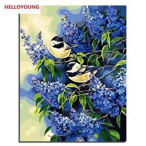 helloyoung diy手描きの油絵2鳥のデジタルペインティング数字油絵中国語巻物絵画311k