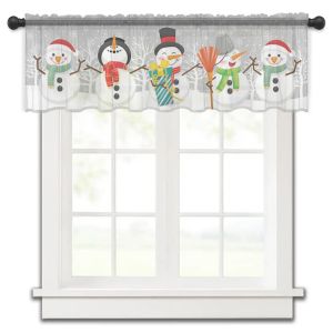 Cortinas de natal inverno boneco de neve árvore floco de neve cortinas de cozinha tule pura cortina curta quarto sala estar decoração casa voile
