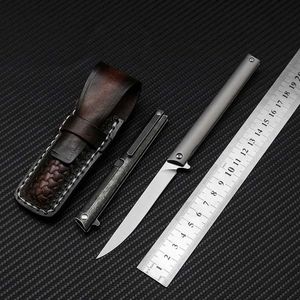 Camping Hunting Knives Swayboo Titanium Eloy 60HRC Hardness M390 Steel D2 Steel Outdoor Portable EDC Folding Camping Knife Leather Case 240312