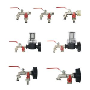 Kits 1/2'' Male Thread 2Way Garden Tap Connector Hose Splitter S60 IBC Water Tank Adapter Irrigation Faucet Zinc Alloy Fitting Valve