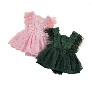 Rompers 2024-04-28 Lioraitiin 0-24M Baby Girls Summer Bodysuit Floral Lace Feather Fashion Sleeveless Ruffles Leotard Outfit