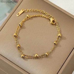 Bangle Ramos Trendy Double Layers Round Beads Charm Bracelet Jóias Titânio Aço Inoxidável Chain Link Womens BraceletL2403