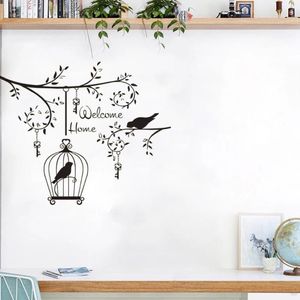 Наклейки на стену, стикер «Добро пожаловать домой», декор «птицы на дереве», наклейки для гостиной, спальни, съемная клетка для птиц, украшение 318t