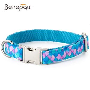 Collars Benepaw Elegant Dog Collar For Small Medium Large Dogs Sturdy Lightweight Adjustable Comfortable Mermaid Blue Puppy Pet Collar