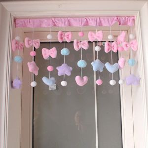 Curtains Pink Bow Heart Shaped Curtain Decor Tassel Curtain Divider String Girl Room Living Partiton Sweet Beaded Window Valance