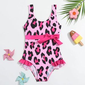 Damskie maluch strojów kąpielowych One Piece Swimsuit Lopard Dziewczyny dziewczęta liść Ruffled plecleless mała dziewczynka dziecko wakacje kąpielowe kostiuty kąpielowe