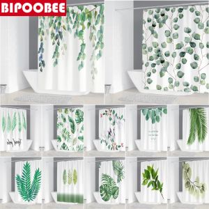 Curtains 3D Green Leaves Printed Shower Curtain Waterproof Fabric Bathroom Curtains Durable Polyester Plants Bathtub Screen Home Decor