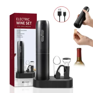 Öppnar Electric Wine Bottle Opener Corkscrew Set OneClick -knappen Uppladdningsbar automatisk rött vin Hällare för Party Bar Wine Lover