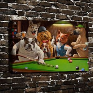 プールビリヤードを演奏する犬油絵HDキャンバスプリントホームデコレーションリビングルームベッドルームウォール写真アート絵画なし245Q