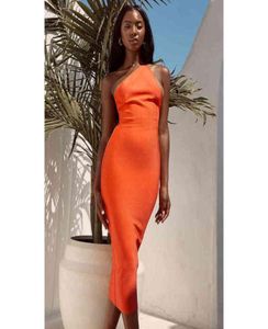 Midcalf One Shoulder Open Back Sexig Women Summer Bandage Bodycon Dress Orange Plus Size XL 2104147715159