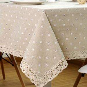 Pads Flower Pattern Tablecloth Linen Cotton Table Cloth with Lace Dining Table Cover ritual rectangular waterproof tablecloth