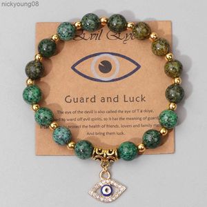 Bangle Lucky Turkish Evil Eye Pendant Beads Armband Natural Stone With Card Charm Bangles Men Women Fashion Yoga Energy Jewelry2403