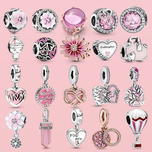 Ciondoli Pandora in argento sterling 925 Bracciale con perline pendenti Ciondoli rosa Cuore di fiori di magnolia