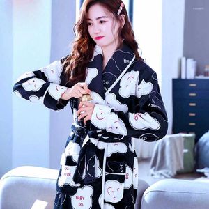 Towel Women's Floral Robe With Pockets Winter Warm Coral Fleece Sleepwear Dressing Gown Home Clothes For Ladies