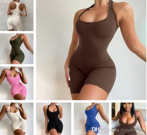 Women Jumpsuits Summer Rompers Shorts T shirt Vest Knit Solid High Waist Sexy Tights Sports Running Yoga Jumpsuit Plus Size Clothi3568668