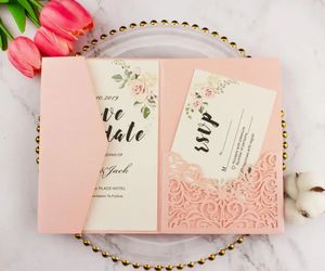 20pcsLot Burgundy Pocketfold Laser Cut Flower Wedding Invitation Cards Three Folded Card Pocket Greeting Invitation Cover 15 240301