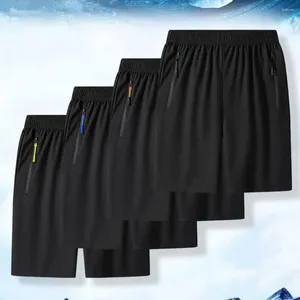 Herr shorts män sommar blixtlås pocket retro stil sport med fickor elastisk midjeband ovan för aktivt