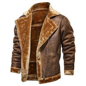 Men's Jackets VEIKEEY Winter Thick Coat Men Warm Suede Leather Long With Fur Brown Biker Jacket Zipper Sleeve Heated