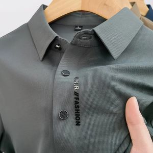 Waffle Men high-end kortärmad t-shirt Summer Light Luxury Ice Silk Business Seamless Lapel Polo Shirts Thin Avsnitt 240304