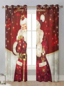 Curtains Christmas Santa Claus Sheer Curtains For Living Room Window Screening Transparent Voile Tulle Curtain Cortinas Drapes Home Decor