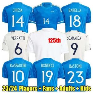 Włoska koszulka 125 Koszulki piłkarskie Italys Pellegrini Immobile Chiesa 2023 2024 Football koszulki Raspadori Jorginho Barella Bastoni Verratti Player Play