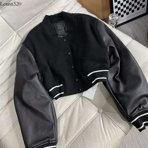 Women S Jackets Autumn and Winter Jacket Leather Sleeve Splicing Button Bomber Fashion Letter Embroidery Print Coat Cc 1154 0139 221231