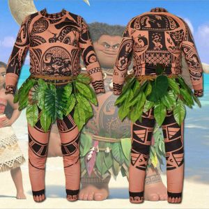 Machines Moana Maui Tattoo T Shirt/pants Halloween Adult Mens Women Cosplay Costumes with Leaves Decor Blattern Halloween Adult Cosplay