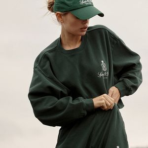 New Sporty Rich Designer Sweatshirt Women Loose Hooded Pullover Jumper Hoodies Classic Crown Letter-printed Cotton Green Women's clothes 2024031302