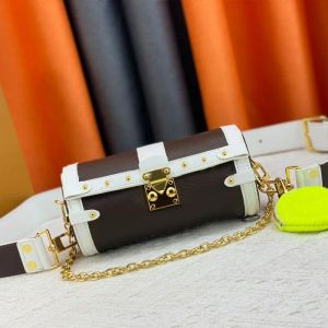 M57835 Trunk Cylinder Bag Women Fashion Chain Bags Hardware Latch Classic Water Ripple Cow Leather Handväskor Rivet Dekoration avtagbar