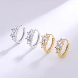 Stud Earrings 2024 Fashion S925 Sterling Silver Square Diamond Ear Buckle Women's Style Versatile Small Simple Earbone